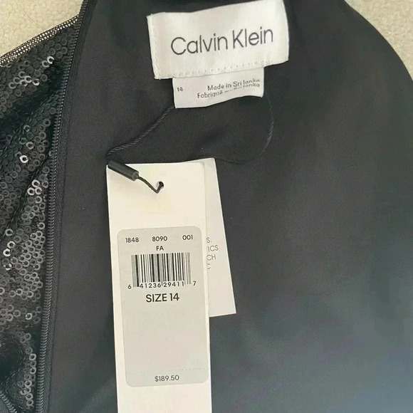 Calvin Klein Jet Black Polyester Sequin Mini Dress sz 14 - Picture 4 of 11